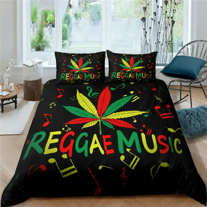 Trailer trash special, Queen size Marijuana themed bed set.