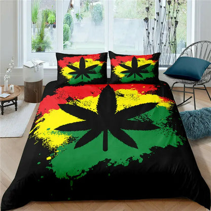 Trailer trash special, Queen size Marijuana themed bed set.