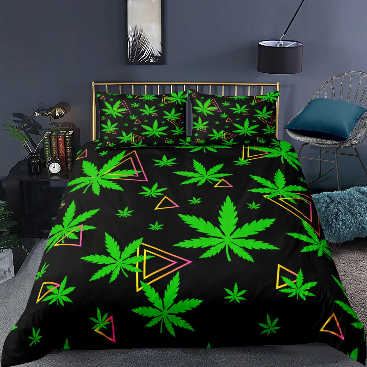 Trailer trash special, Queen size Marijuana themed bed set.