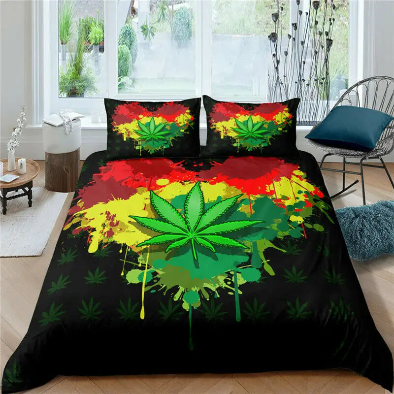 Trailer trash special, Queen size Marijuana themed bed set.