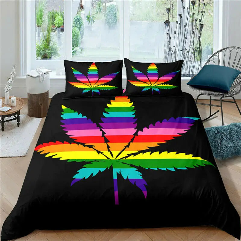 Trailer trash special, Queen size Marijuana themed bed set.