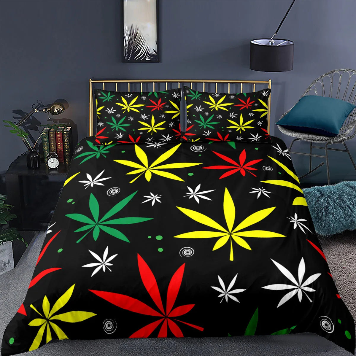 Trailer trash special, Queen size Marijuana themed bed set.